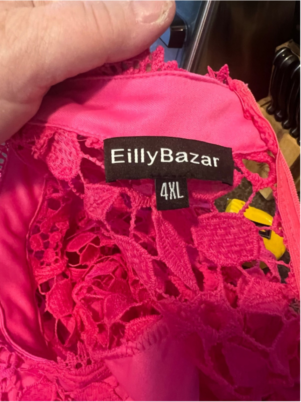 Eilly Bazar Women's Elegant Stand Collar Lace Hollow-Out Hot Pink Dress - Picture 7 of 12